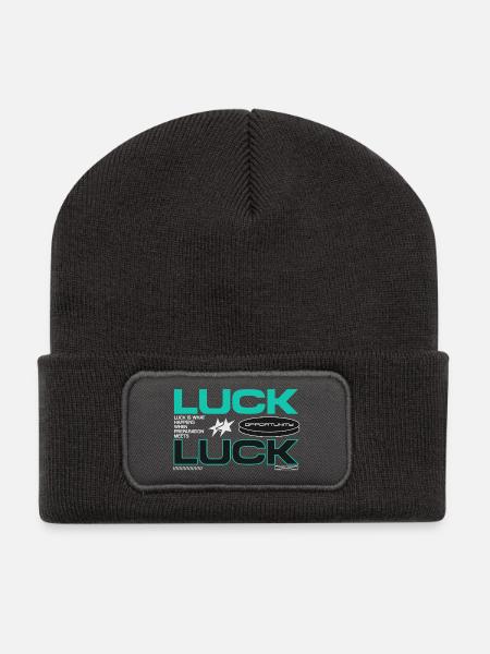Luck & Opportunity Motiv - Recycelte Patch Beanie - Dunkelgrau