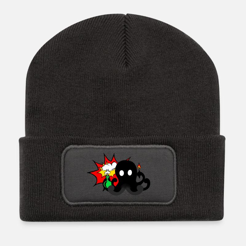 Wissenschafts-Explosion  - Recycelte Patch Beanie - Dunkelgrau