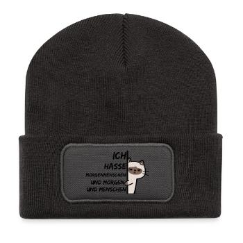 ICH HASSE MORGENMENSCHEN UND MORGEN UND MENSCHEN - Recycelte Patch Beanie - Dunkelgrau - Vorne