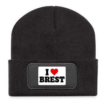 Ich liebe Brest J'aime Brest: Herz und Stadt - Recycelte Patch Beanie - Dunkelgrau - Vorne