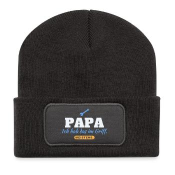 Papa Ich hab das im Griff Meistens Vatertag Papa - Recycelte Patch Beanie - Dunkelgrau - Vorne