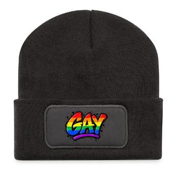 Gay - Schwul - Lesbisch - Regenbogenfarben - LGBT - Recycelte Patch Beanie - Dunkelgrau - Vorne