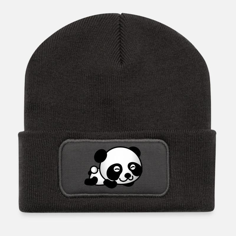 Glücklicher Panda - Recycelte Patch Beanie - Dunkelgrau