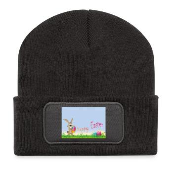 Frohe Ostern - Recycelte Patch Beanie - Dunkelgrau - Vorne