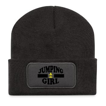 jumping trampoline girl jumping jump gift - Recycled Patch Beanie - dark grey - Front