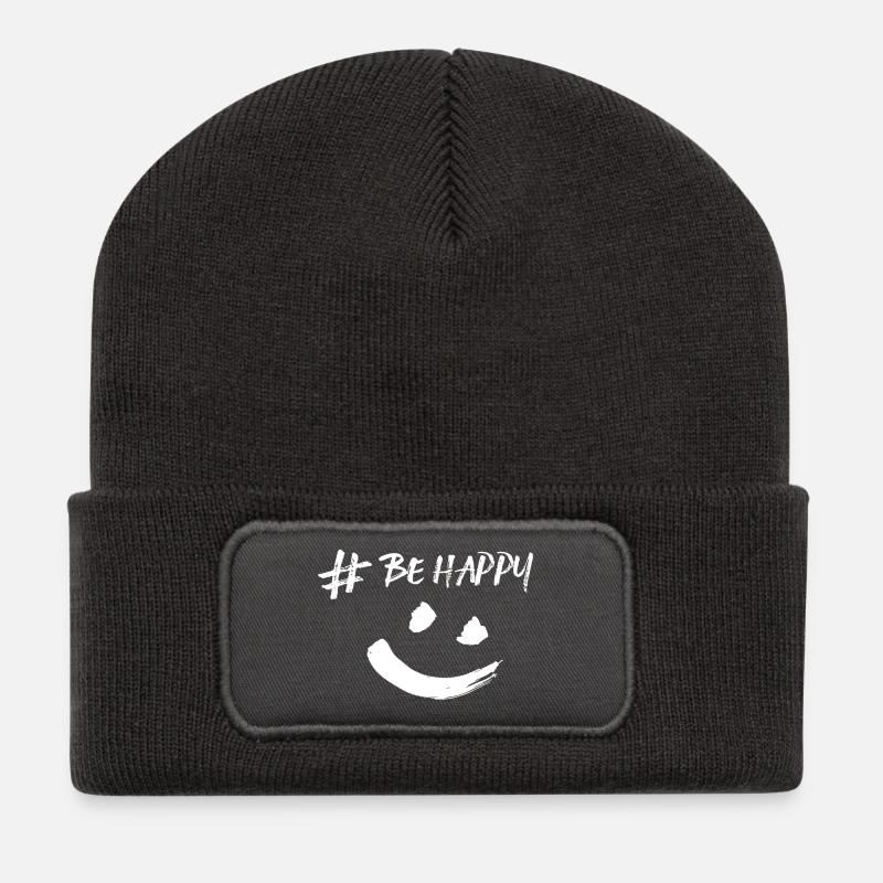 #BE HAPPY - Recycelte Patch Beanie - Dunkelgrau