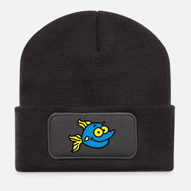 lustiger Fisch - Recycelte Patch Beanie - Dunkelgrau