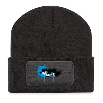 farbiges Auge mit langen Wimpern - Recycelte Patch Beanie - Dunkelgrau - Vorne