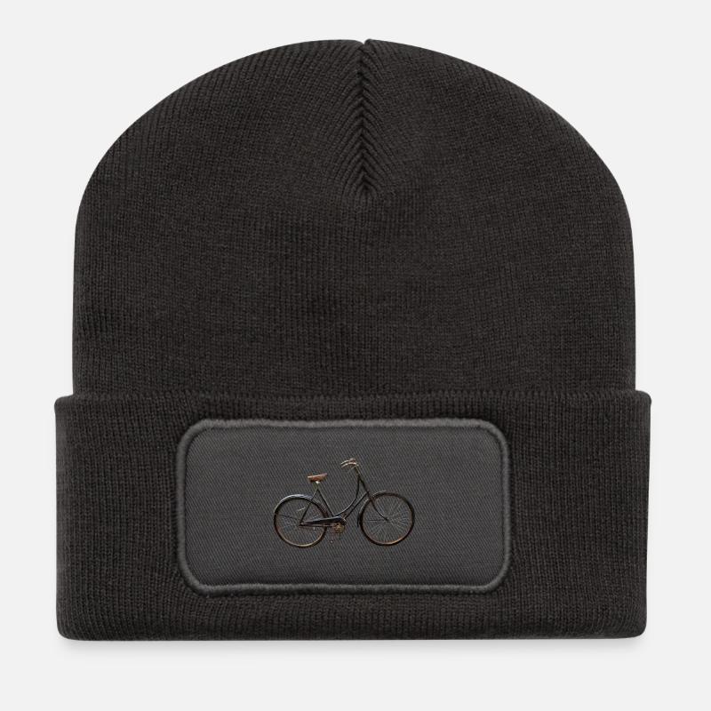 Vintage Fahrrad Design - Recycelte Patch Beanie - Dunkelgrau
