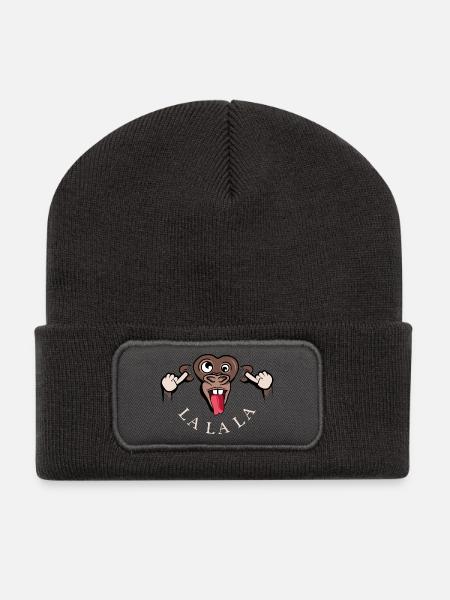 funny monkey lalala symbol illustration tongue - Recycled Patch Beanie - dark grey