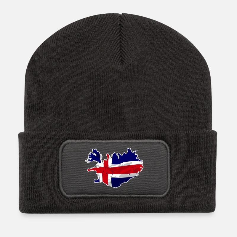 Iceland Flag Map - Recycelte Patch Beanie - Dunkelgrau