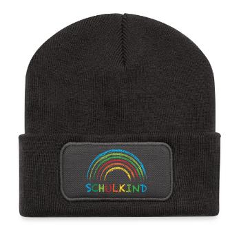 Schulkind Regenbogen Geschenk Einschulung - Recycelte Patch Beanie - Dunkelgrau - Vorne