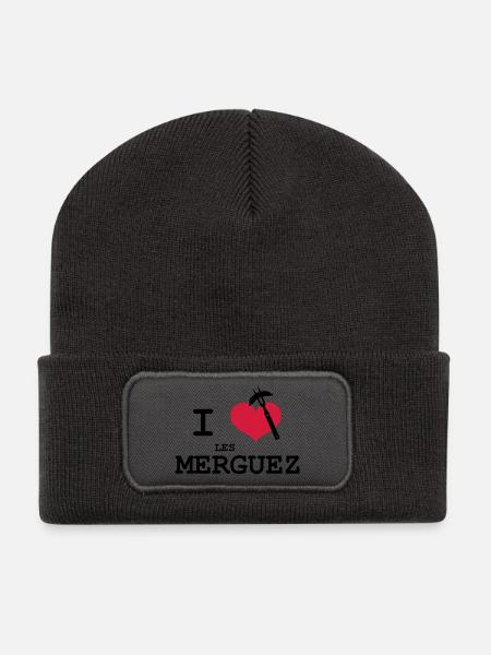I Love les Merguez - Beanie recyclé à patch - charbon