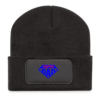 Super Papa Hellblaues Abzeichen - Recycelte Patch Beanie - Dunkelgrau - Vorne