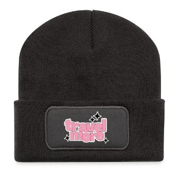 Travel, Reisen - Recycelte Patch Beanie - Dunkelgrau - Vorne
