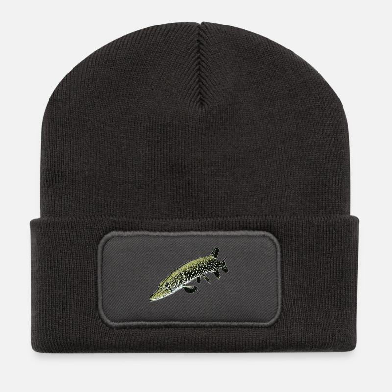 Pike Illustration – Realistic Predator Fish Desig - Recycled Patch Beanie - dark grey