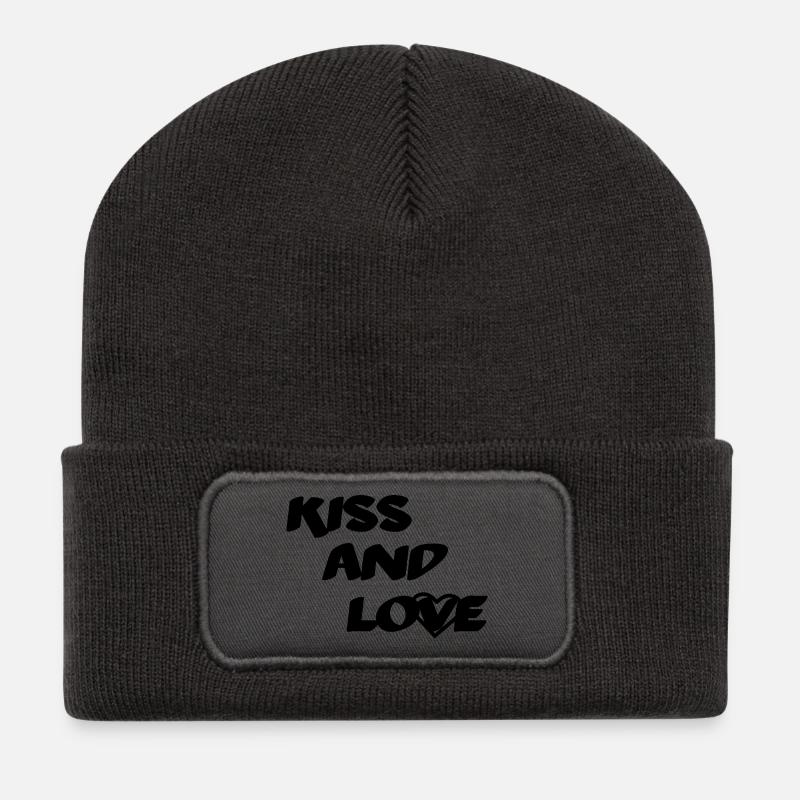 Kiss And Love - Beanie recyclé à patch - charbon