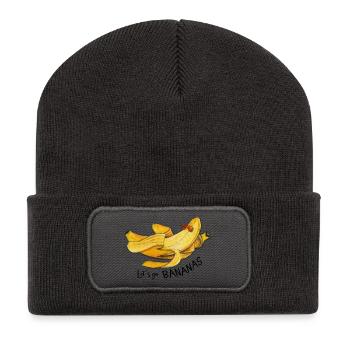 Let’s go Bananas Aquarell lustiges Zitat - Recycelte Patch Beanie - Dunkelgrau - Vorne