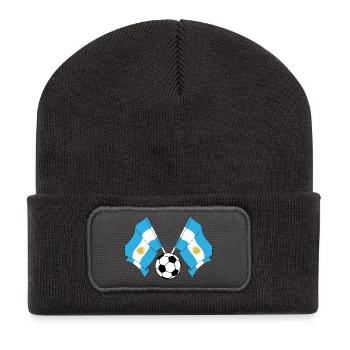 Zwei argentinische Flaggen mit einem Fußball-Argentini - Recycelte Patch Beanie - Dunkelgrau - Vorne