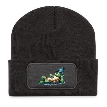 Chillige Kröte Schildkröte cool chillen Geschenk - Recycelte Patch Beanie - Dunkelgrau - Vorne