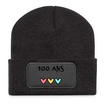 100. 100 JAHRE. 100-JÄHRIGES JUBILÄUM. GEBURTSTAG 100 - Recycelte Patch Beanie - Dunkelgrau - Vorne
