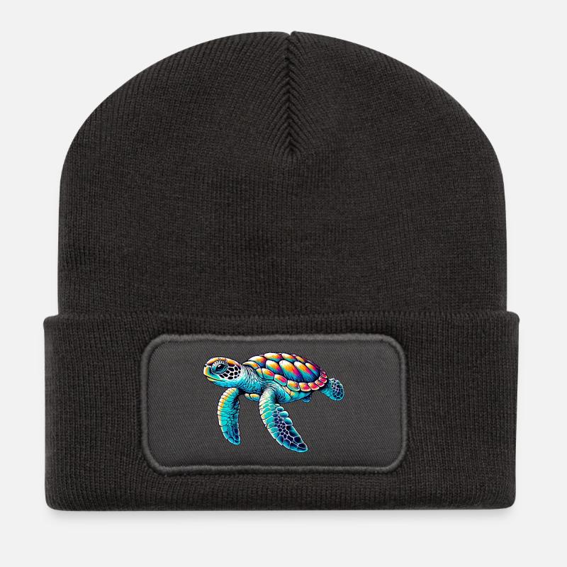 Schildkröte - Recycelte Patch Beanie - Dunkelgrau