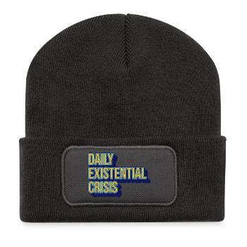 Tägliche Existenzkrise – Humor trifft Realität - Recycelte Patch Beanie - Dunkelgrau - Vorne