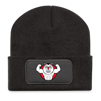 Owl Bodybuilder Muscles Biceps Poses Gym Rat Cool - Recycled Patch Beanie - dark grey - Front