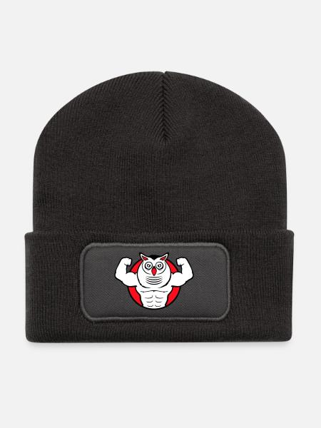 Eule Bodybuilder Muskeln Bizeps Posen Gym Rat Cool - Recycelte Patch Beanie - Dunkelgrau