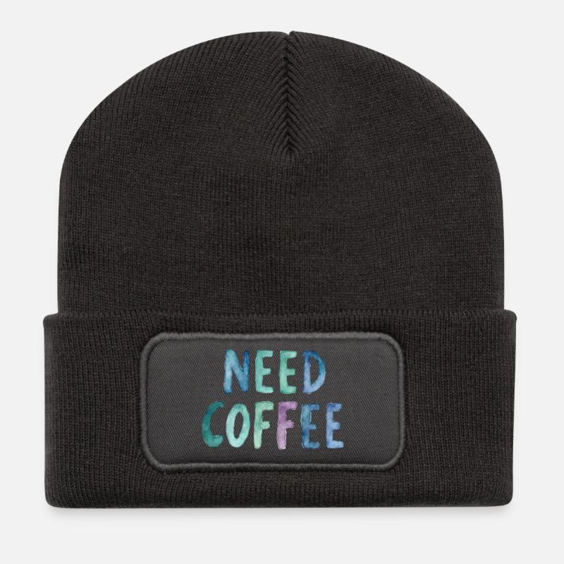 Need Coffee Watercolor Text - Recycled Patch Beanie - dark grey