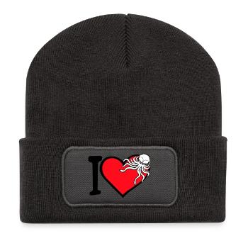 Ich liebe Oktopus Herz I Love Herz Symbol Logo süß - Recycelte Patch Beanie - Dunkelgrau - Vorne