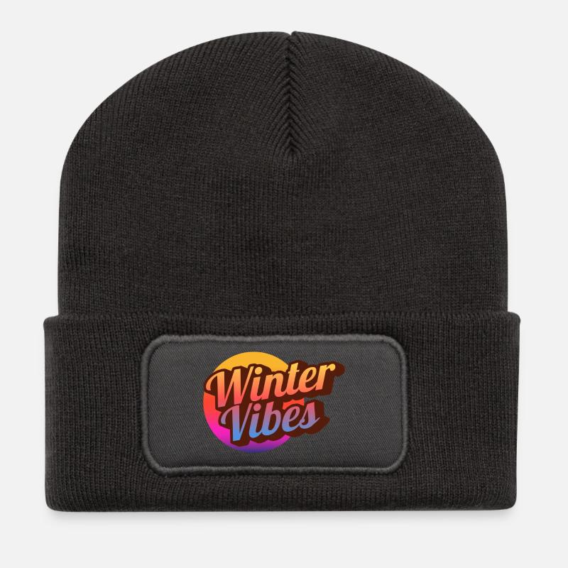 Winter Vibes Retro Gradient - Recycled Patch Beanie - dark grey