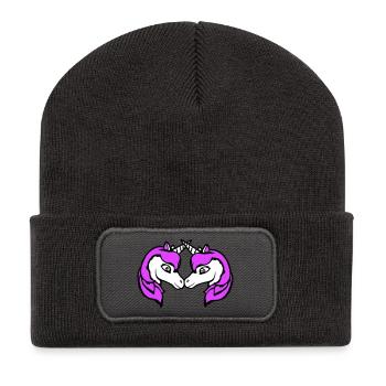2 Unicorns Team Pair Horns Friends Welcome Cute - Recycled Patch Beanie - dark grey - Front