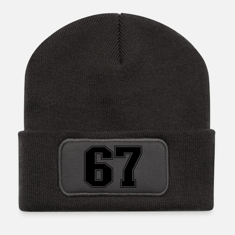 Fun 67 Zahl 6-7 6 7 Sechs Sieben - Recycelte Patch Beanie - Dunkelgrau