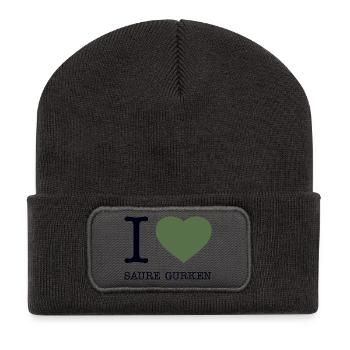 I love Saure Gurken - Recycelte Patch Beanie - Dunkelgrau - Vorne