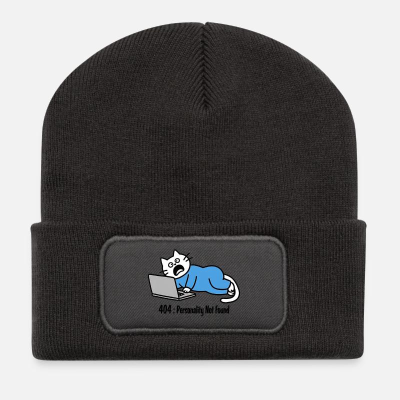 404: Persönlichkeit nicht gefunden, Katzenzeichnung - Recycelte Patch Beanie - Dunkelgrau