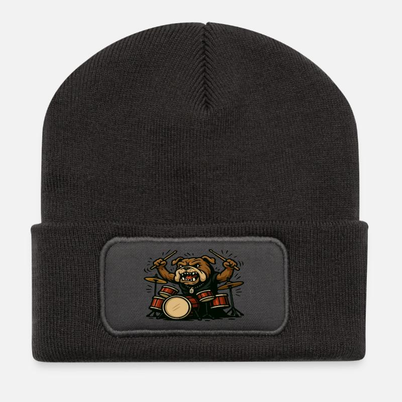 Batteur Angry Bulldog avec art de batterie complet - Beanie recyclé à patch - charbon