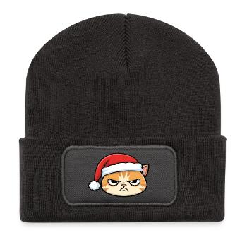 Chat agacé avec un chapeau de Noël - Beanie recyclé à patch - charbon - Devant
