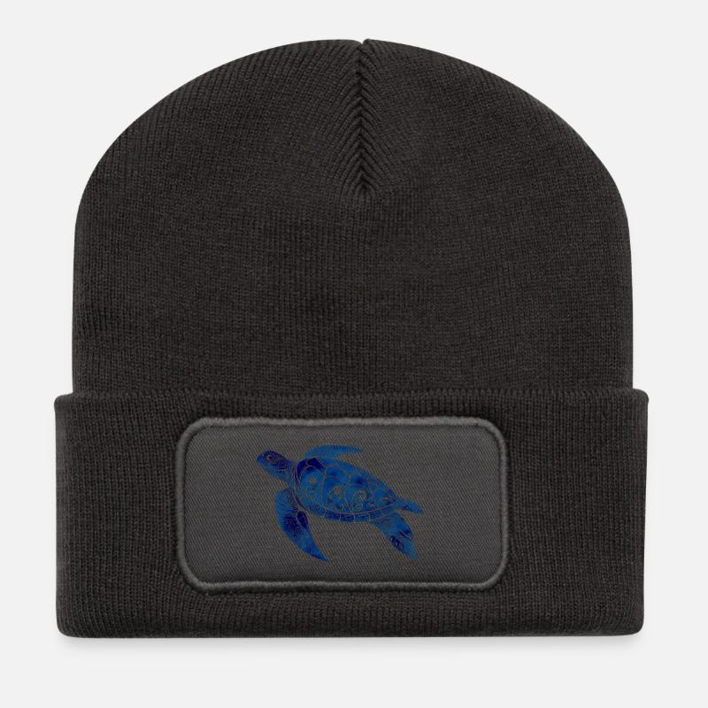 Tribal Schildkröte Blau – Ozean Design - Recycelte Patch Beanie - Dunkelgrau