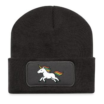Licorne Joyeuse avec Art de crinière colorée - Beanie recyclé à patch - charbon - Devant