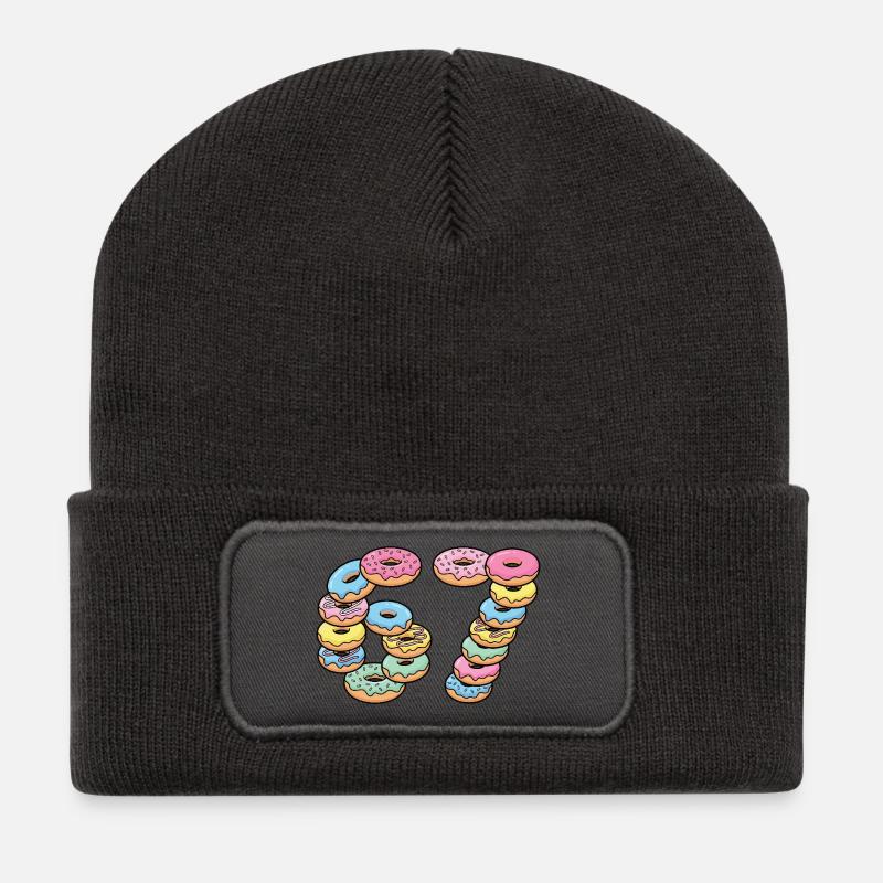 Pastel Donut Stack 67 Muster - Recycelte Patch Beanie - Dunkelgrau