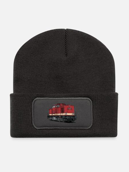 Rote Diesellokomotive Vintage Stil BR 112 - Recycelte Patch Beanie - Dunkelgrau