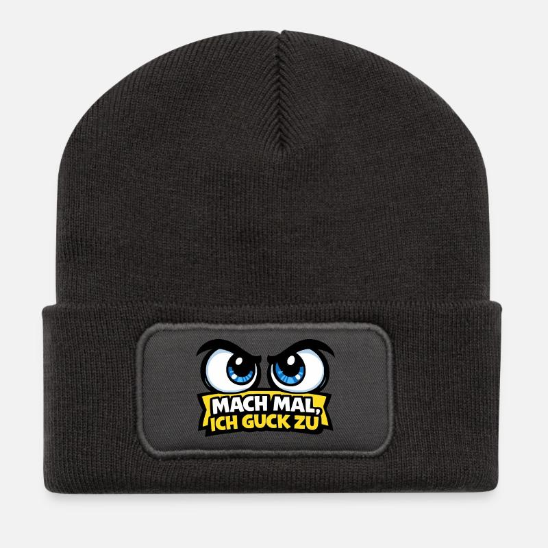 Mach mal, ich guck zu – Comic Augen - Recycelte Patch Beanie - Dunkelgrau
