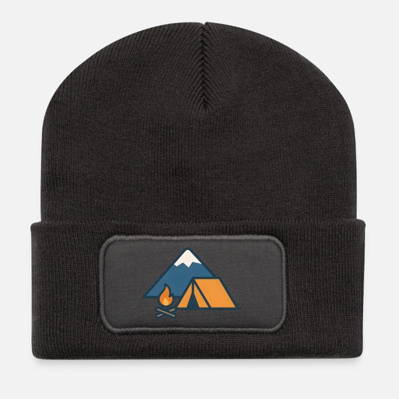 Mountain Camping Tent Campfire - Recycled Patch Beanie - dark grey