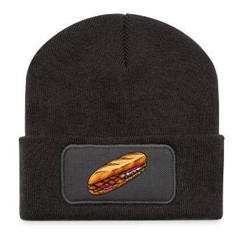 Baguette-Sandwich Illustration - Recycelte Patch Beanie - Dunkelgrau - Vorne