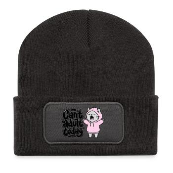  Can't adult today - Katze im Hoodie - Recycelte Patch Beanie - Dunkelgrau - Vorne