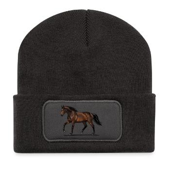 Bay Horse on the Run Vector Illustration - Recycled Patch Beanie - dark grey - Front