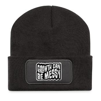Growth Can Be Messy Persönlich Wachstum Zitat Logo - Recycelte Patch Beanie - Dunkelgrau - Vorne