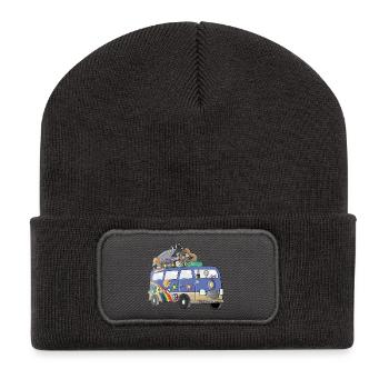Hippie Camper Motif Vanlife Camping Retro - Recycled Patch Beanie - dark grey - Front
