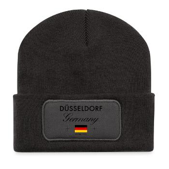 Düsseldorf Deutschland Koordinaten Reise Souvenir - Recycelte Patch Beanie - Dunkelgrau - Vorne